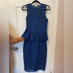 Blue peplum mesh top & midi skirt co-ord matching set